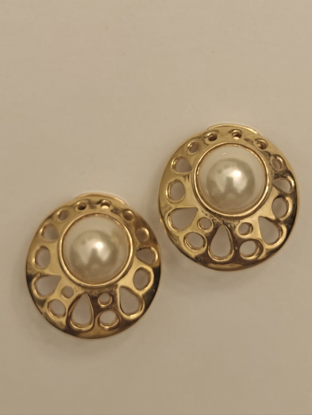 Vintage Vendome Arabesque Gold Plated Earrings With Faux Pearls Cabochons
